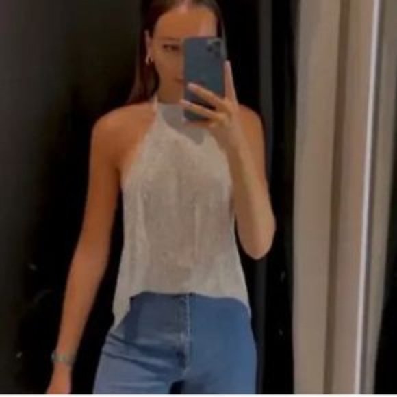 ZARA TRINNY SILVER JEWELLED HALTER TOP M CHAINMAIL LAYERING PIECE Ref:- 7901/465 - Picture 3 of 5